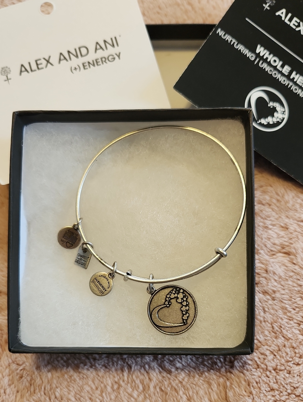 Alex and Ani Silver Heart Tree Charm Bangle Bracelet with Branded Tags